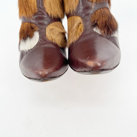 Manolo Blahnik Y2K Retro Aziz Cowhide Fur Leather Pointed Toe Heeled Boot IT 37 - Picture 9 of 14